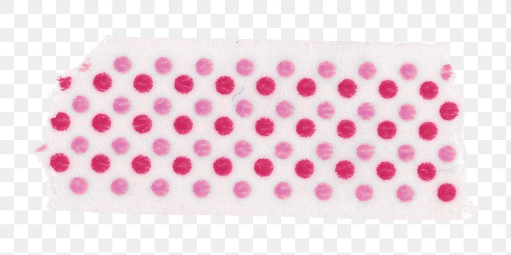Pink washi tape png sticker, polka dot patterned with transparent background