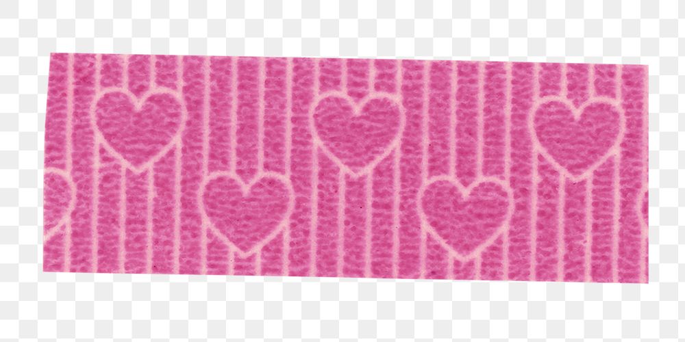 Cute washi tape png clipart, pink heart pattern on transparent background