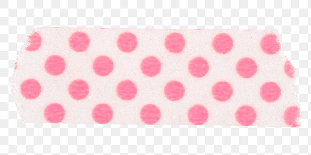 Pink washi tape png sticker, polka dot patterned with transparent background