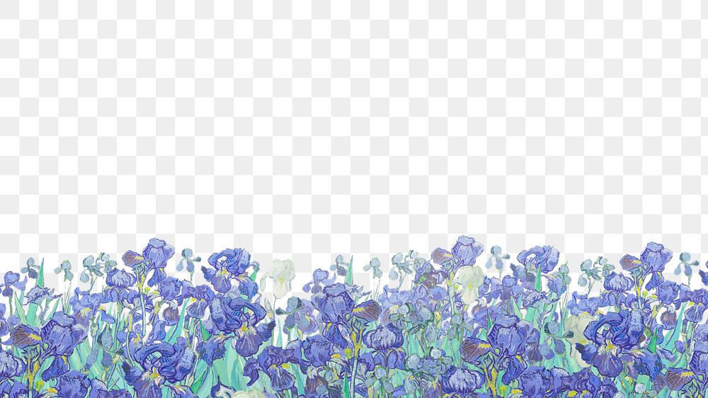 Irises flower png border, Van Gogh-inspired painting on transparent background