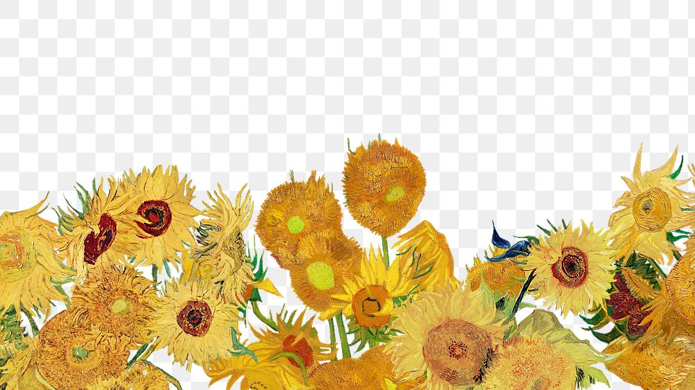 Png Van Gogh-inspired Sunflowers border, oil painting illustration on transparent background