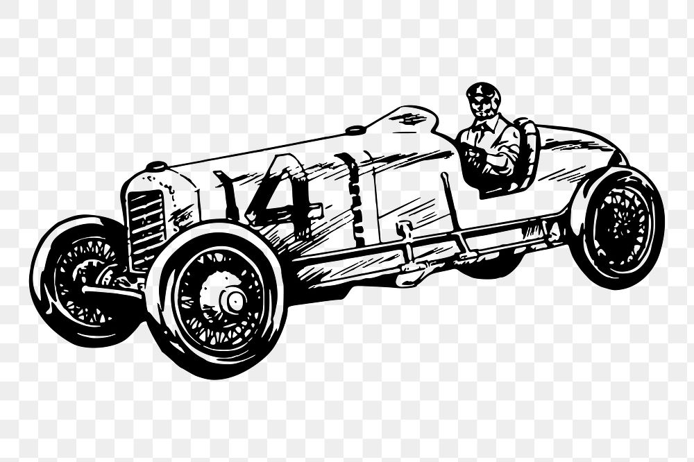 Racing car png sticker, vintage vehicle illustration, transparent background. Free public domain CC0 image.