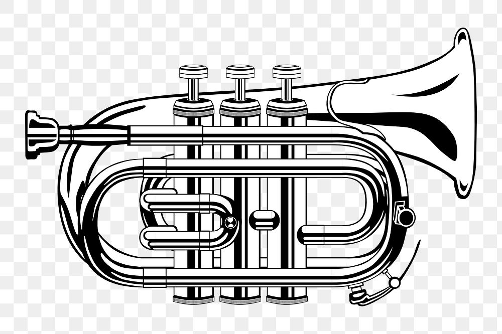 Pocket trumpet png sticker, musical instrument illustration on transparent background. Free public domain CC0 image.