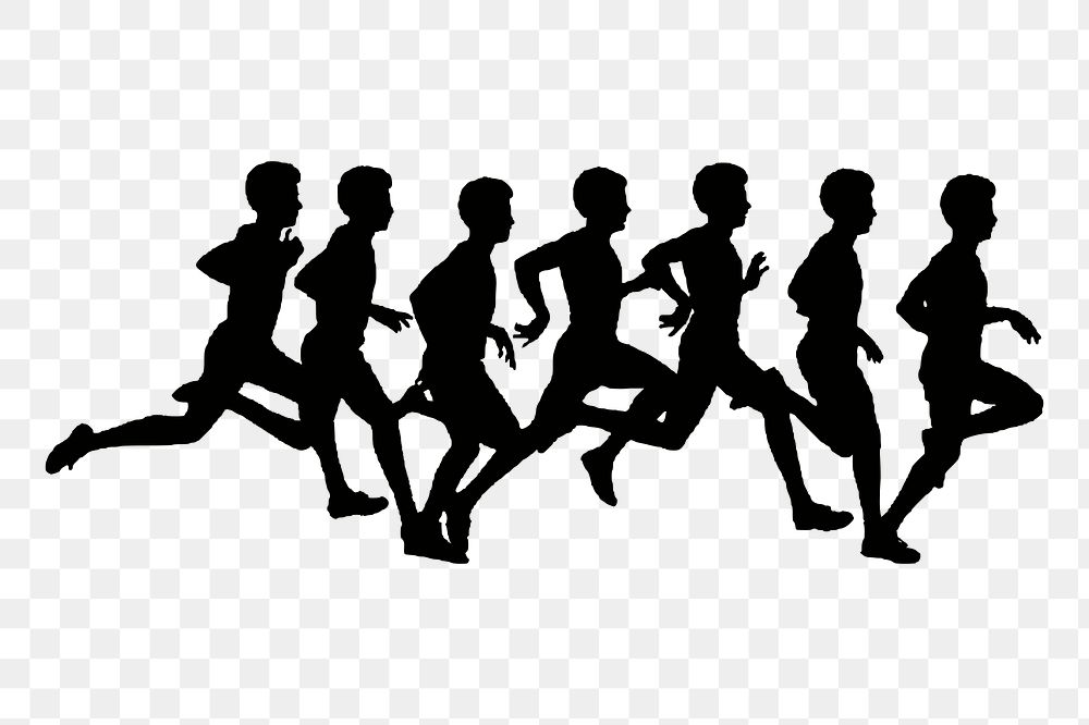 People running png silhouette sticker, health illustration on transparent background. Free public domain CC0 image.