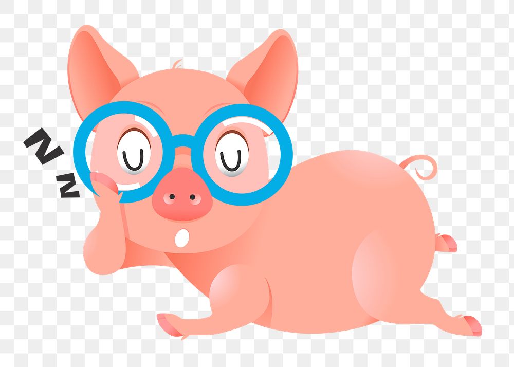 Sleeping pig png sticker, cute animal illustration, transparent background. Free public domain CC0 image.