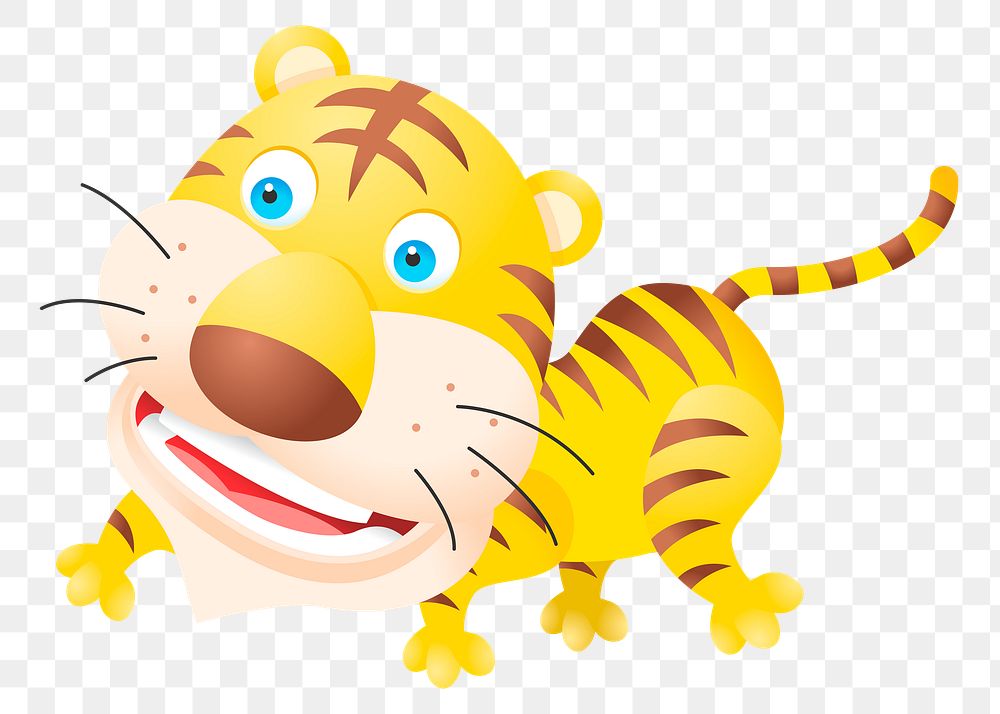 Smiling tiger png sticker, cute animal illustration, transparent background. Free public domain CC0 image.