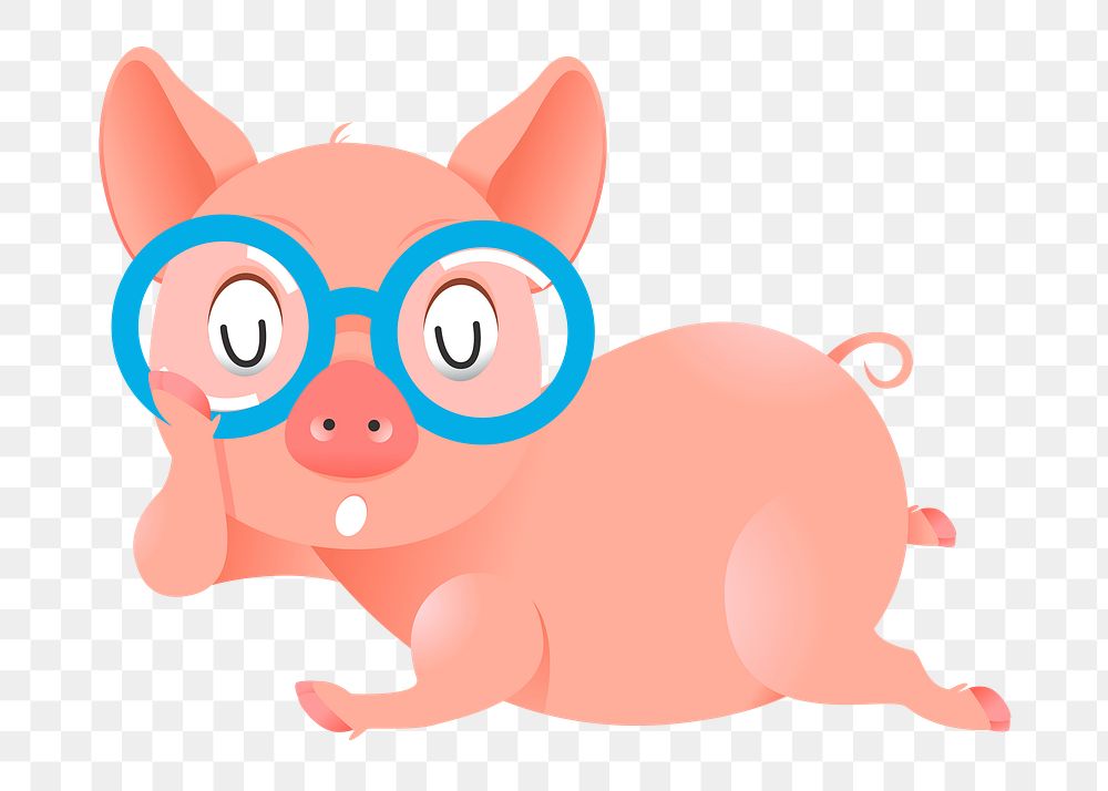 Png pig wearing glasses sticker, cute animal illustration, transparent background. Free public domain CC0 image.