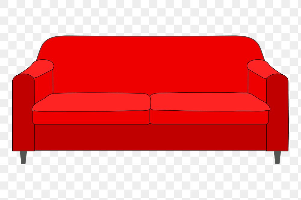 Red couch png sticker, furniture illustration, transparent background. Free public domain CC0 image.