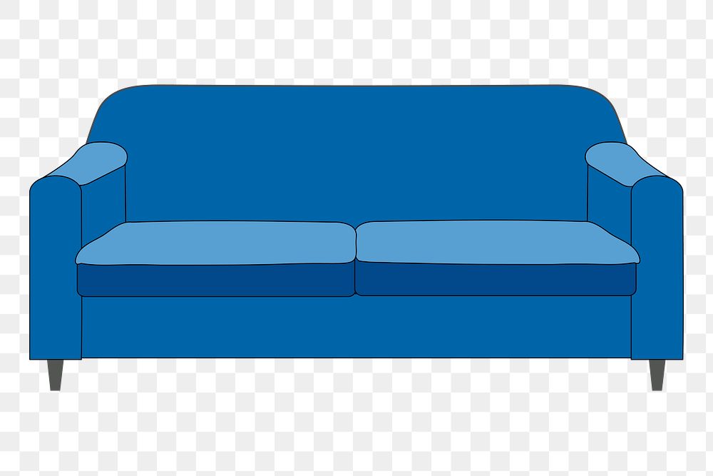 Blue sofa png sticker, furniture illustration, transparent background. Free public domain CC0 image.