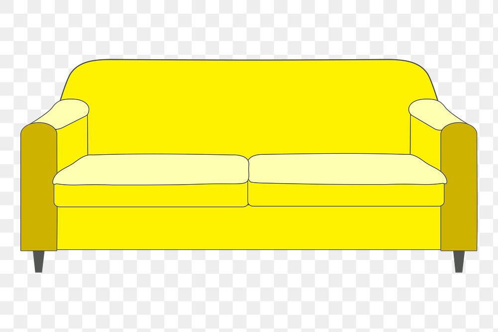 Yellow sofa png sticker, furniture illustration, transparent background. Free public domain CC0 image.