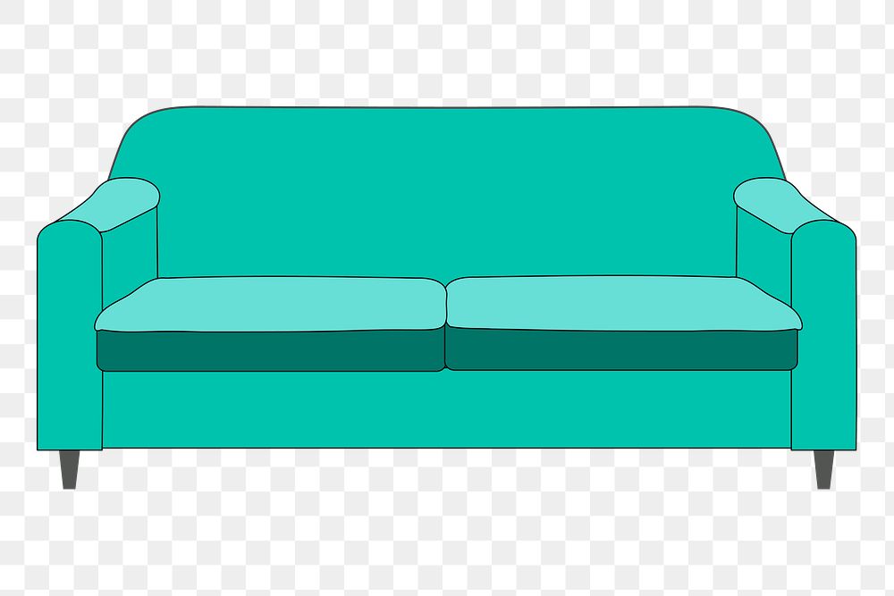 Turquoise couch png sticker, furniture illustration, transparent background. Free public domain CC0 image.