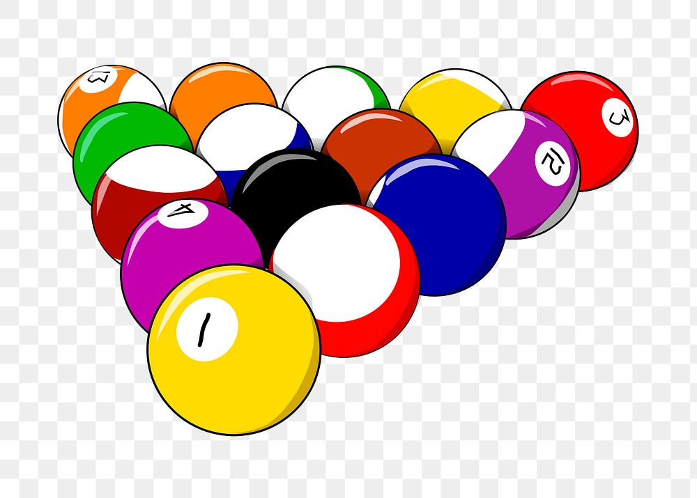 Pool balls png rack sticker, sport illustration, transparent background. Free public domain CC0 image.