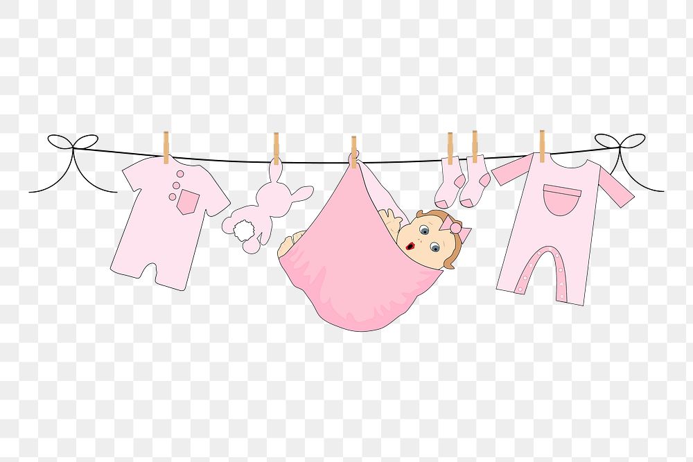 Pink baby png clothes sticker, laundry illustration, transparent background. Free public domain CC0 image.