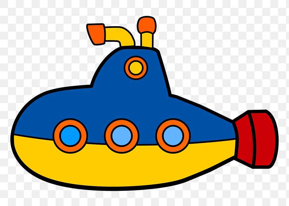 Cartoon submarine png sticker, vehicle illustration, transparent background. 