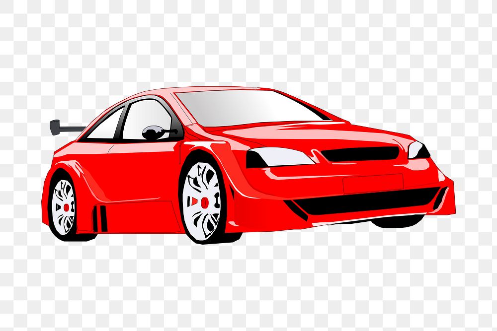 Red sports png car sticker, vehicle illustration, transparent background. Free public domain CC0 image.