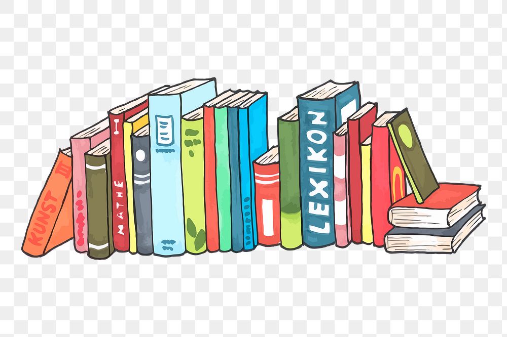Stacked books png sticker, stationery illustration, transparent background. Free public domain CC0 image.