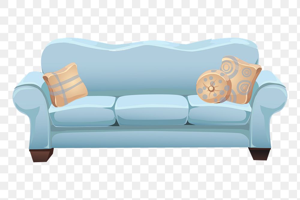Blue sofa png sticker, furniture illustration, transparent background. Free public domain CC0 image.