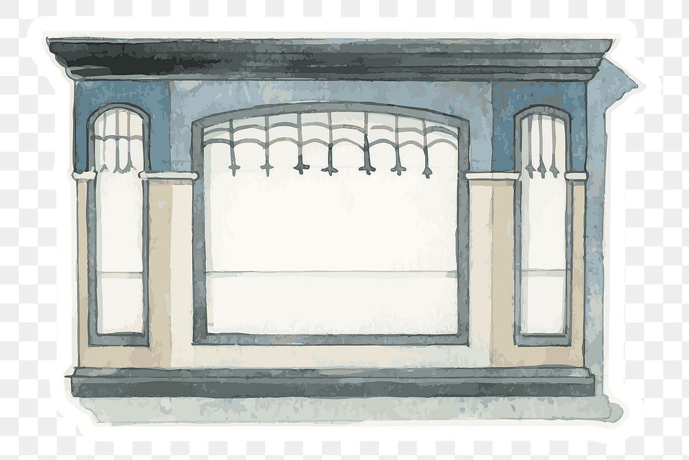 Png old window watercolor illustration architectural sticker