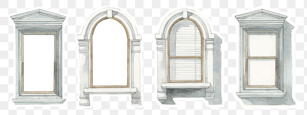 Png vintage window architecture watercolor illustration set