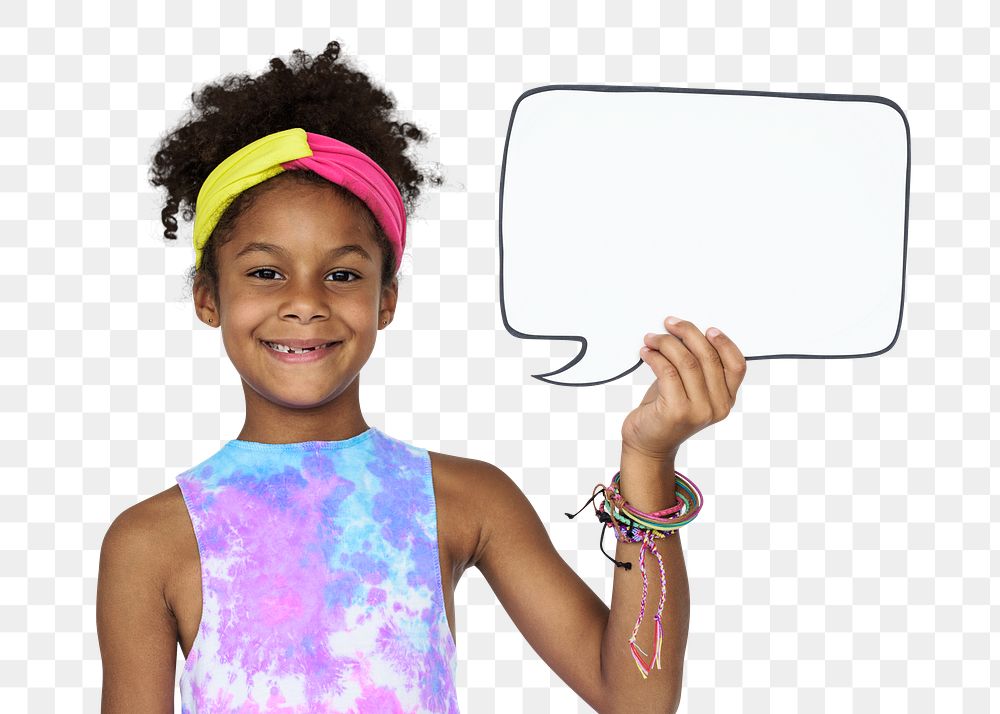Happy black girl holding a speech bubble transparent png