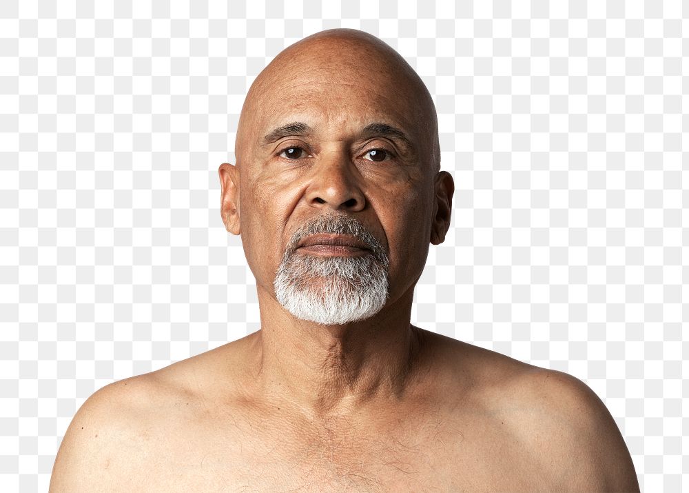 Portrait of a semi-nude senior African American man overlay