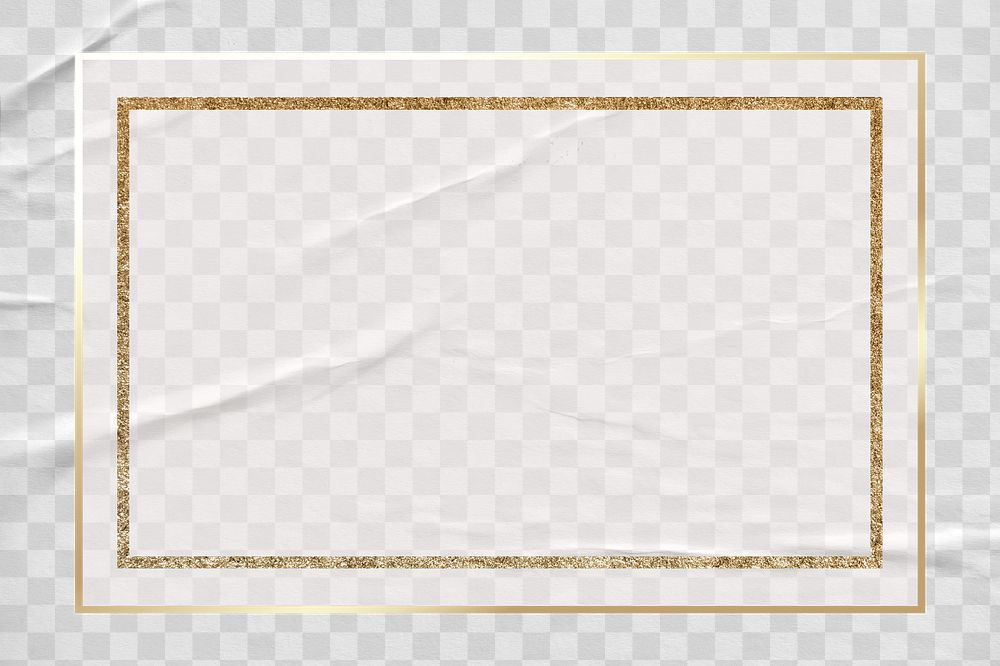 Rectangular gold frame ripple paper texture on transparent background