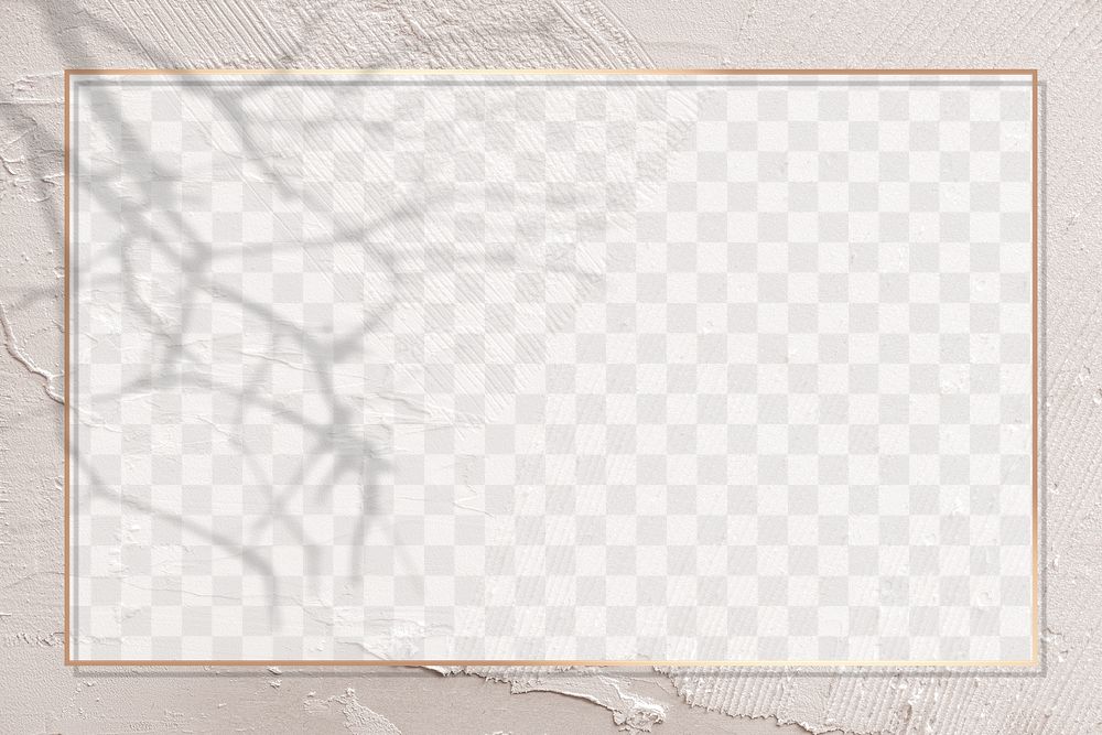 Rectangular gold frame with white border with branch and leaves shadow summer concept