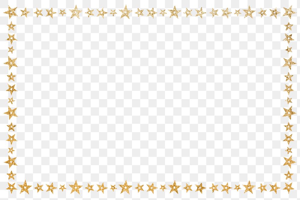Gold sparkling star rectangular border frame on transparent blank ground