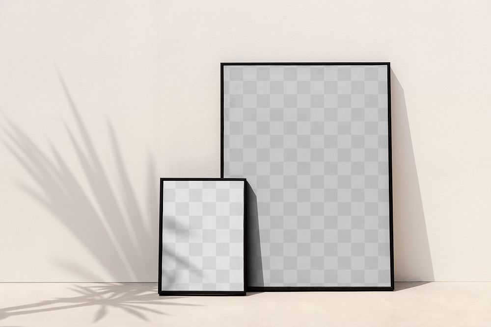 Picture frame mockup png leaning against the wall with leaves shadow