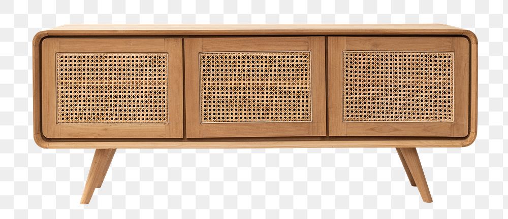Rattan cabinet png mid century furniture mockup