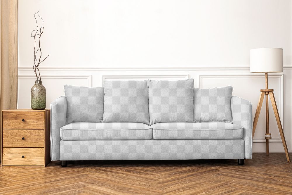 Sofa png mockup furniture for living room in Scandinavian interior style