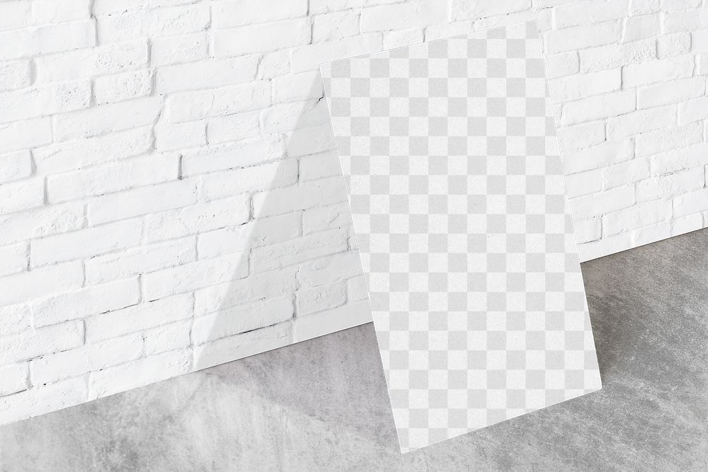Blank postcard png mockup by a wall