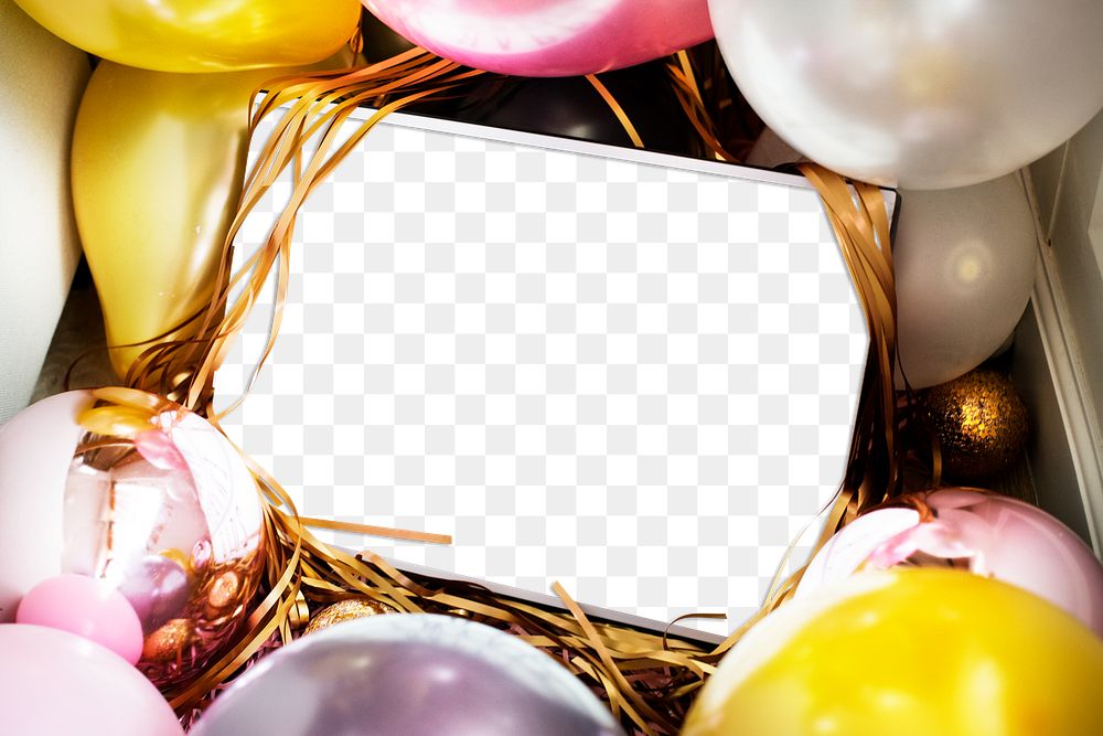 Sign mockup png, festive balloon frame, transparent design 