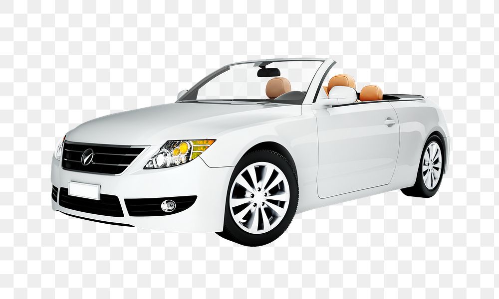 Side view of a white convertible in 3D