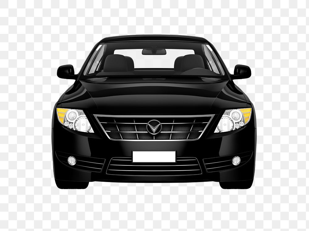 Front view of a black sedan in 3D