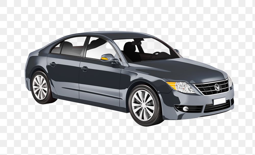 Side view of a gray sedan in 3D