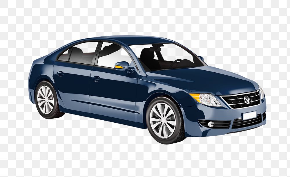 Side view of a blue sedan in 3D