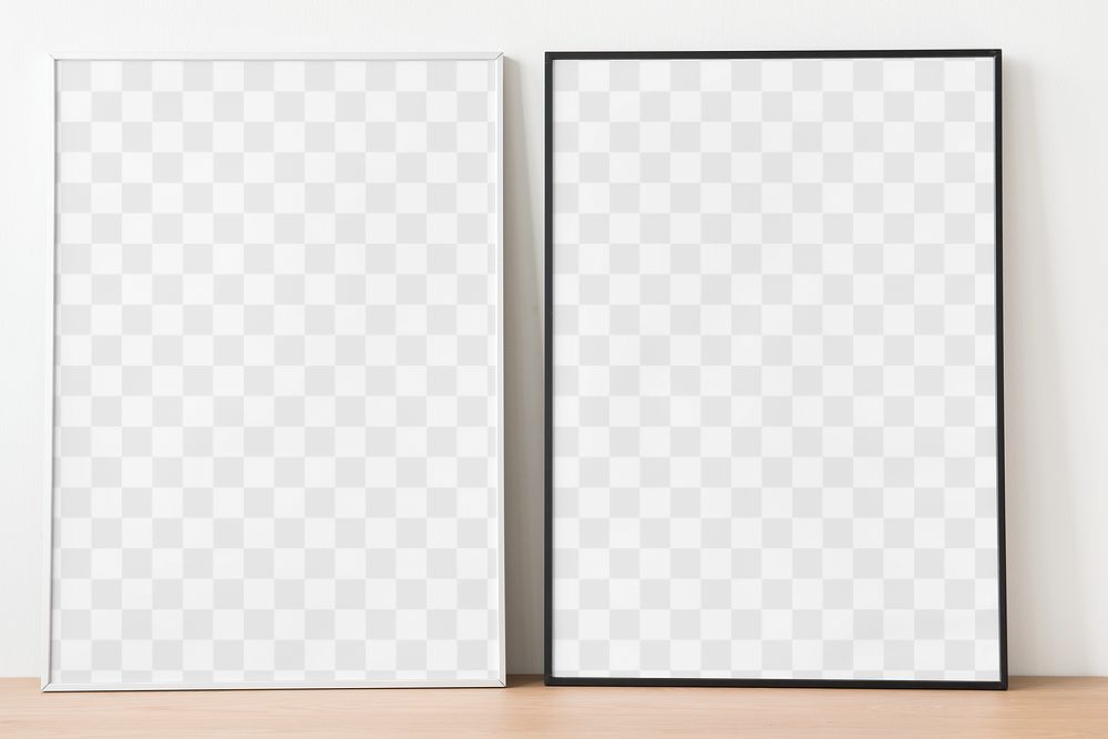 Black picture frame png mockup leaning against white wall