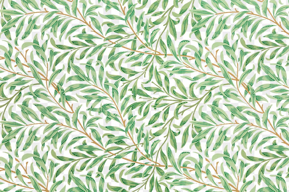 William Morris png willow bough pattern background, vintage green, nature illustration