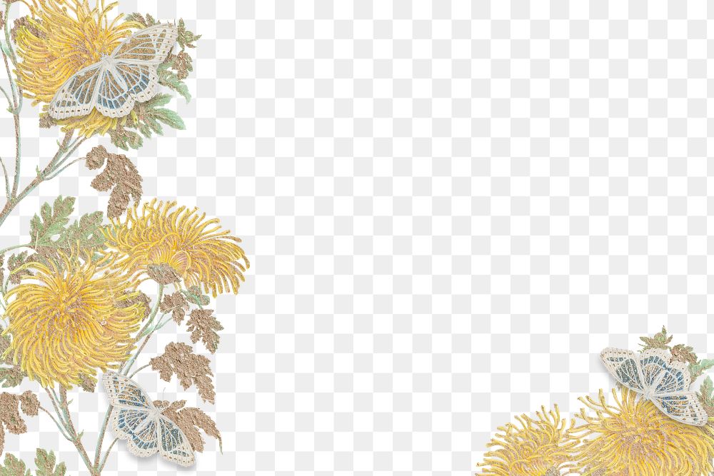 Chrysanthemum flower frame with butterfly design element