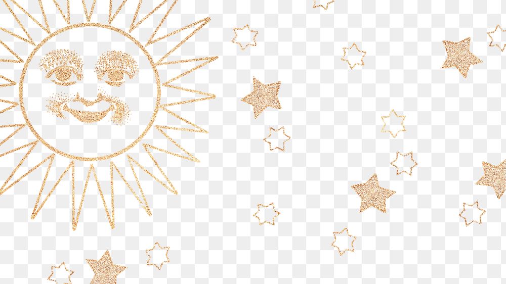 Gold celestial sun face with stars pattern design element