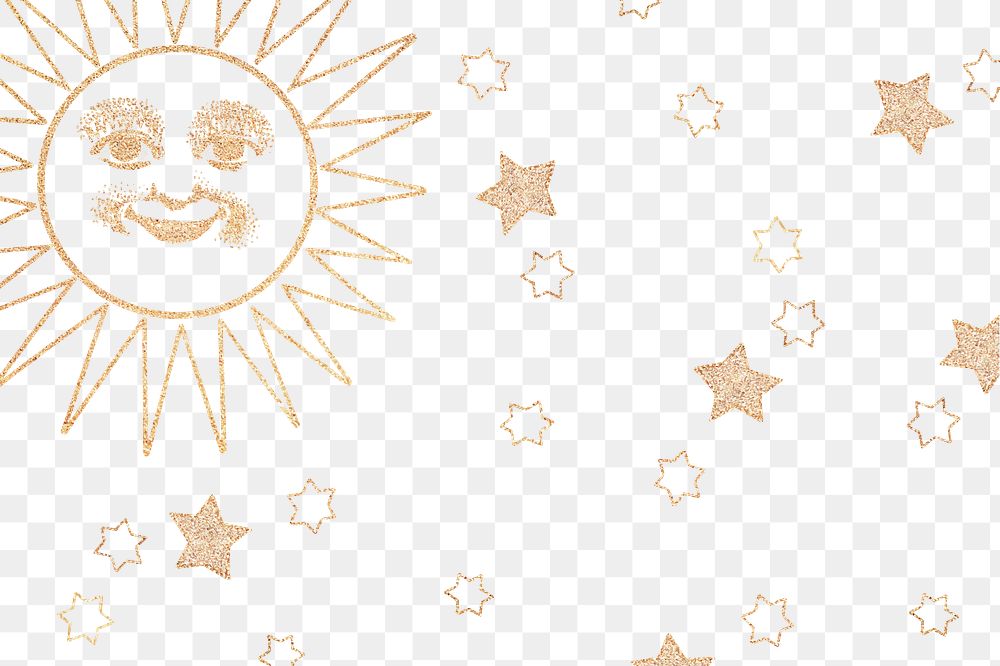 Gold celestial sun face with stars pattern design element
