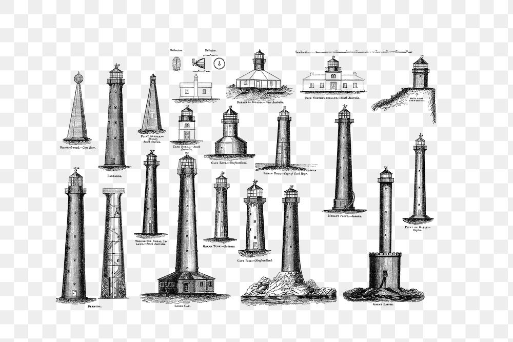PNG Drawing of lighthouses, transparent background