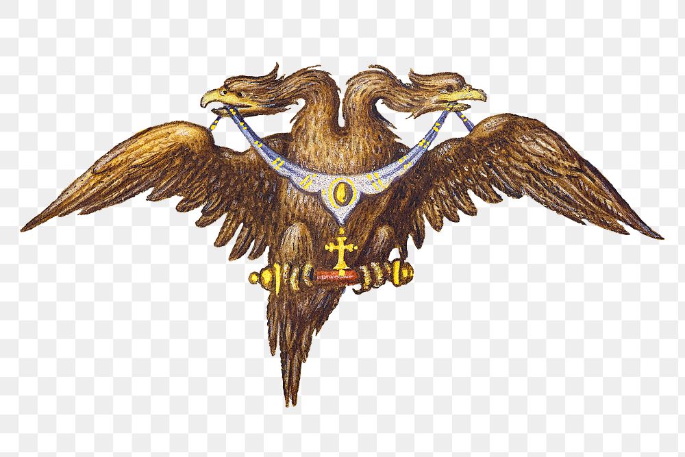Hand drawn vintage two-headed eagle png bird