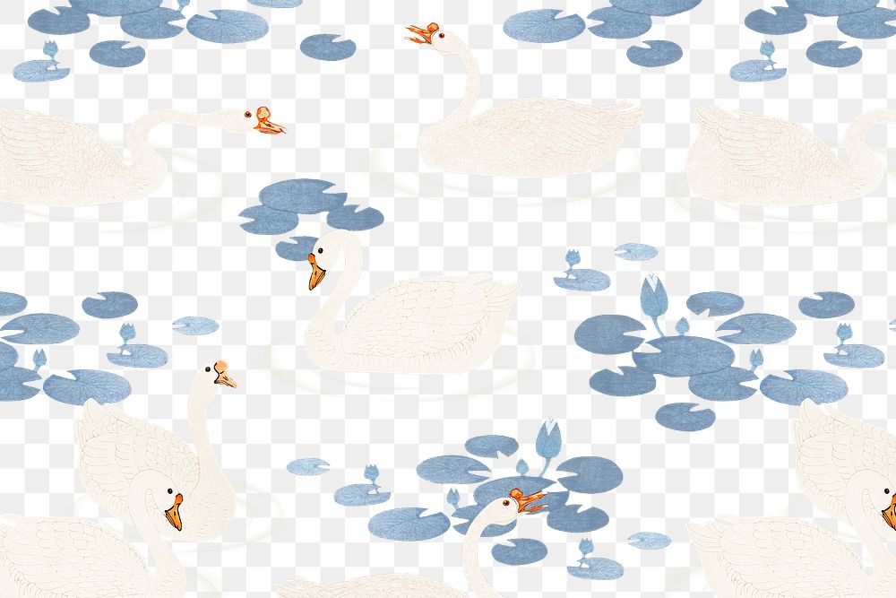 Swimming white geese in a pond pattern design element illustration