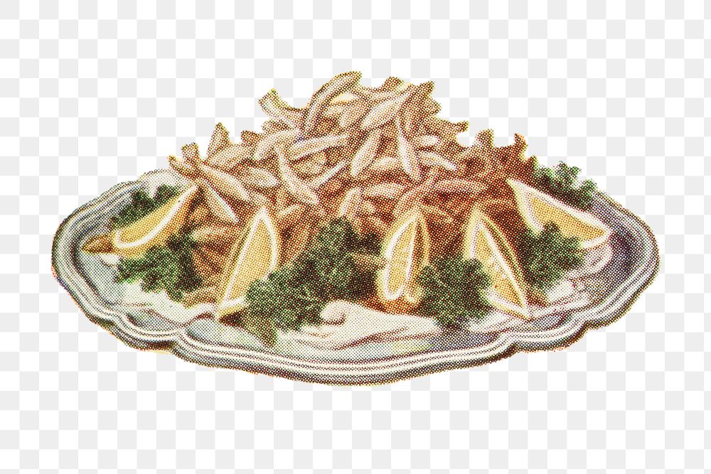 Vintage fried whitebait dish design element