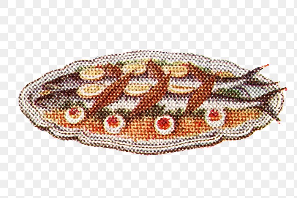 Vintage seasoning mackerel dish design element