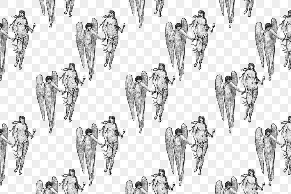 Vintage saint and angel illustration pattern background transparent png