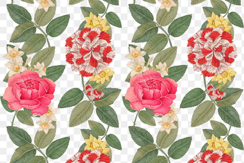 Png vintage flower pattern background, remixed from the 18th-century artworks from the Smithsonian archive.