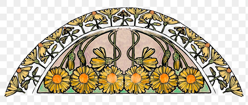 Art nouveau flower pattern png ornament, remixed from the artworks of Alphonse Maria Mucha